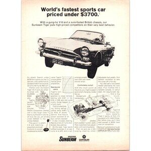 1967 Rootes Sunbeam Tiger V-8 Convertible Roadster Vintage Print Ad Wall Art